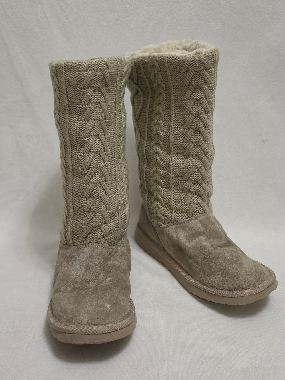 GROOVE Women's Beige Knit Cable Tall Winter Boots Faux Suede Size 9